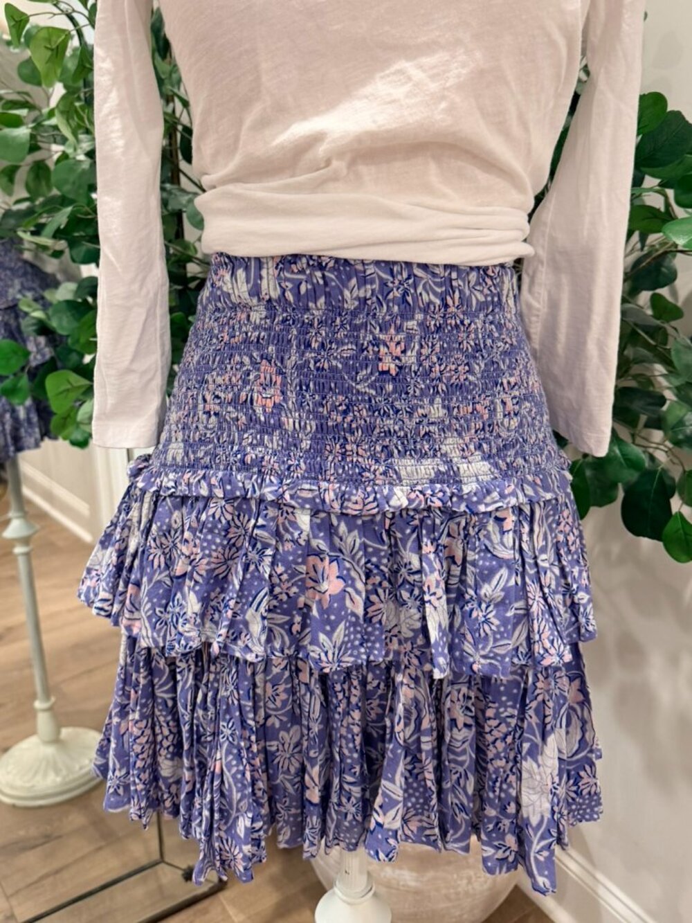 Sundry Size 1 Floral Block Print tiered skirt